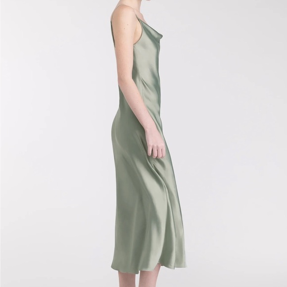 OAK + FORT Cowl Neck Satin Midi Dress in Olive Green - Picture 2 of 12